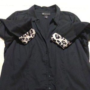 Lane Bryant Black Blouse with Leopard Print Cuffs Women's Plus Size 20